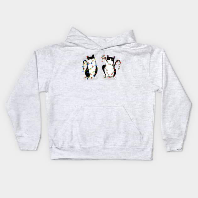 Playing With the Christmas Lights Kids Hoodie by KilkennyCat Art